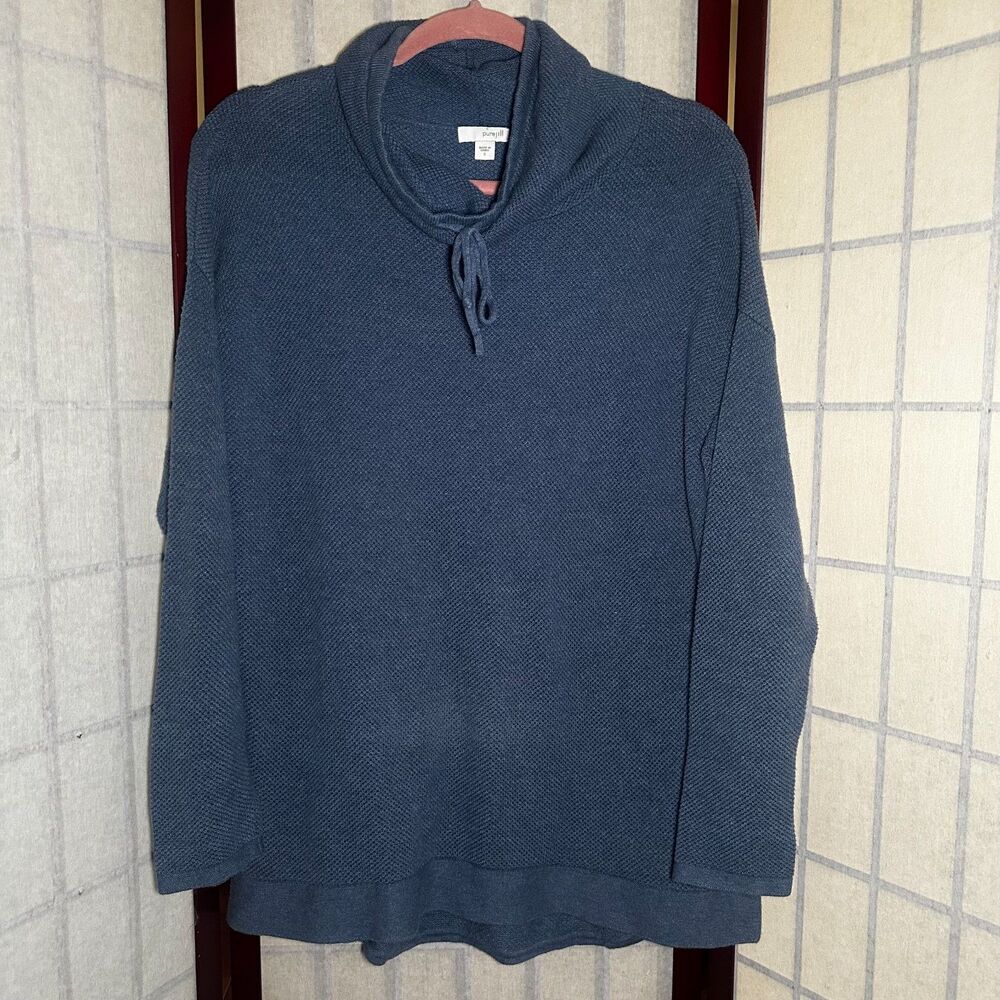 Purejill womens sweatshirt small blue textured drop sleeve cowl neck